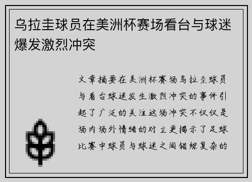 乌拉圭球员在美洲杯赛场看台与球迷爆发激烈冲突 乌拉圭球员在美洲杯赛场看台与球迷爆发激烈冲突